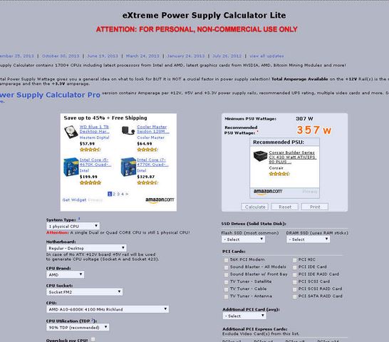 eXtreme Power Supply Calculator Lite. consumo de energía de una computadora